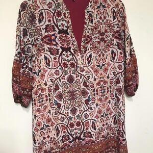 Collective Concepts Tunic Blouse Women’s  Size S Parsley Red 3/4  Sleeve Vneck